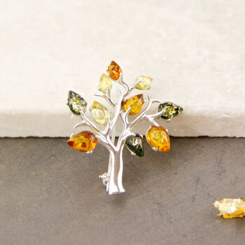 Sterling Silver Amber Tree Of Life Brooch, 2 of 8