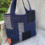 Navy Linen Bag Handmade With Slow Stitching, thumbnail 1 of 3