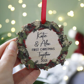 First Christmas Together Couples Wreath Tree Decoration, 6 of 8