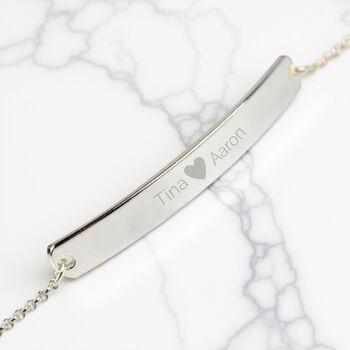Personalised Silver Tone Heart Bar Bracelet, 6 of 8