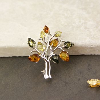 Sterling Silver Amber Tree Of Life Brooch, 2 of 8