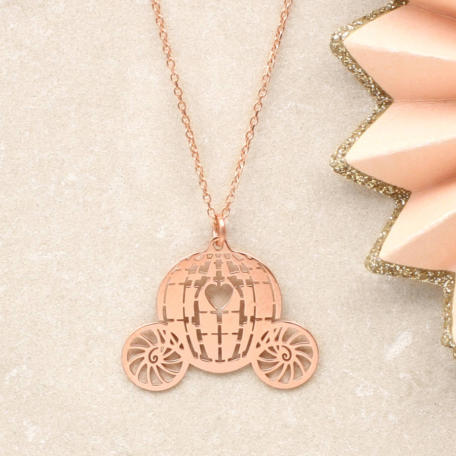 18ct Rose Gold Plated Princess Carriage Necklace, 1 of 4