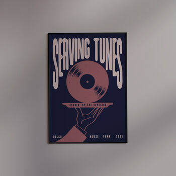 Serving Tunes Print | Music Poster | Home Decor | Vinyl | Illustration | Record | Bar | Trendy | Retro | Disco And House | Mid Century, 2 of 11