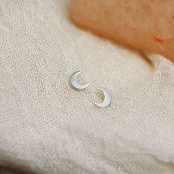 Tiny Crescent Moon Stud Earrings In Sterling Silver, 2 of 6