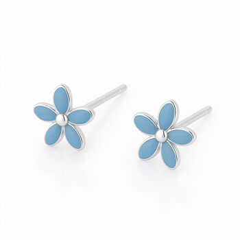 Sterling Silver Blue Forget Me Not Micro Stud Earrings – 4mm, 9 of 10