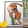 Tiger Looking In The Toilet, Funny Bathroom Cat Art, thumbnail 1 of 7