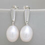 Silver Pearl Dropper Earrings, thumbnail 3 of 11