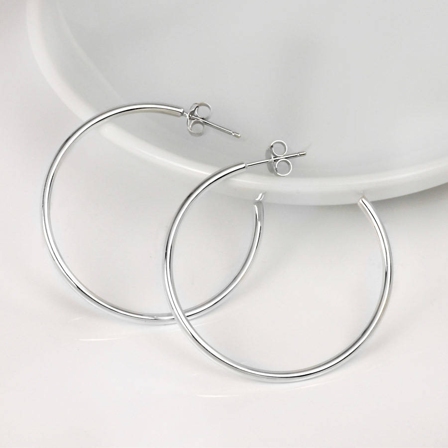 Leaf Hoops Earrings Recycled Sterling Silver - MNOP Jewelry