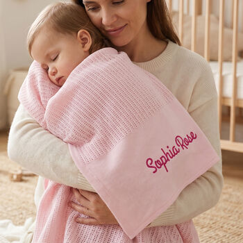 Personalised Pink Cellular Baby Blanket Newborn Baby Gift, 2 of 11