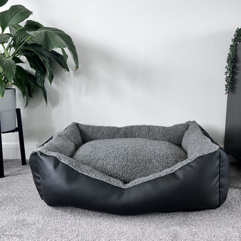Vegan Leather And Sherpa Fleece Lined Dog Bed, 3 of 12