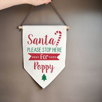 Personalised Santa Stop Here Hanging Banner, 2 of 4