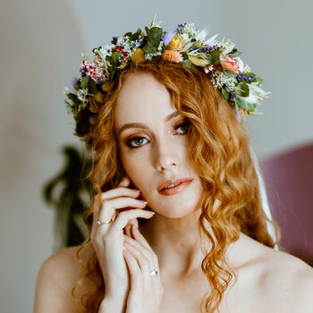 Mollie Colourful Dried Flower Crown Wedding Headband, 3 of 3