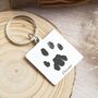 Stainless Steel Personalised Square Keyring With Paw Prints, thumbnail 1 of 6