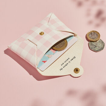 Personalised Gingham Print Leather Card + Coin Purse, 3 of 5