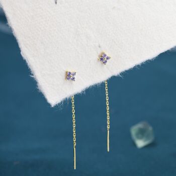 Sterling Silver Purple Hydrangea Flower Cz Threader Earrings, 4 of 11