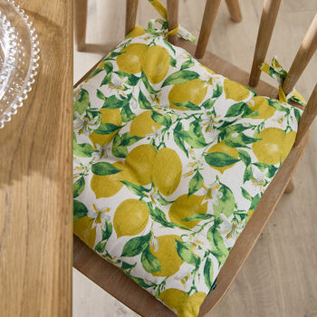 Set Of Two Tie On Lemon Print Seat Pads, 2 of 4