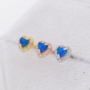 Tiny Blue Opal Heart Cz Stud Earrings Sterling Silver, 4 of 11