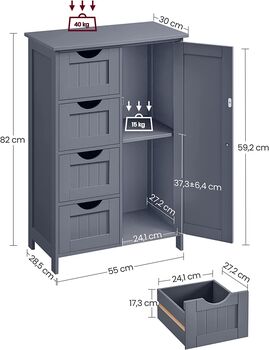 Grey Wooden Storage Cabinet With Four Drawers, 8 of 12