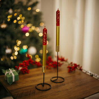 Handmade Plum And Gold Dipped Glitter Candlesticks Pair, 2 of 2