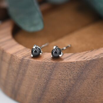 Natural Black Onyx Stud Earrings In Sterling Silver, 4 of 12