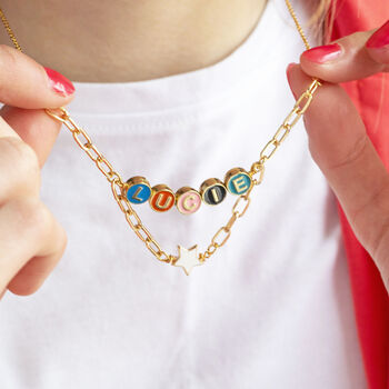 Draped Enamel Name Necklace With Star Detail, 3 of 11