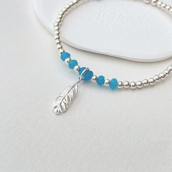 Artesia Blue Jade Sterling Silver Feather Bracelet, 2 of 8