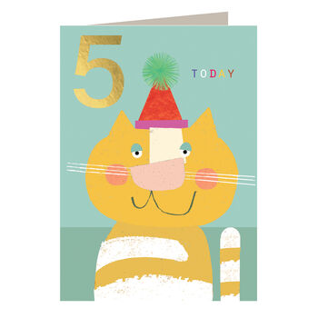 Gold Foiled Cat 5th Birthday Card, 2 of 5
