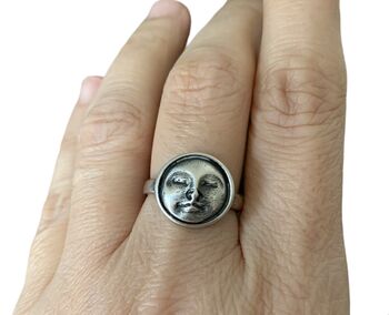 Moon Face Sterling Silver Adjustable Ring, 2 of 9