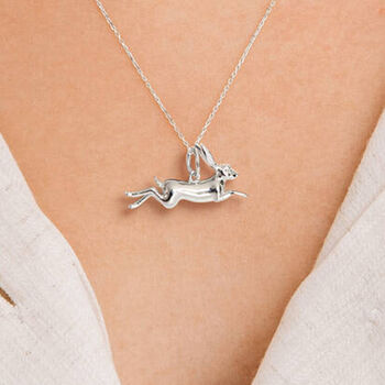 Personalised Sterling Silver Leaping Hare Necklace, 2 of 12