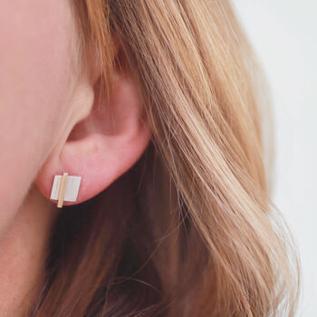 Geometric Earrings. Square Silver And 9ct Gold Studs, 8 of 11