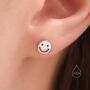 Smile Face Stud Earrings In Sterling Silver, thumbnail 2 of 10