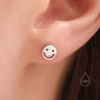 Smile Face Stud Earrings In Sterling Silver, 2 of 10