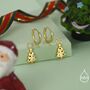 Dainty Christmas Tree Charm Hoop Earrings In Sterling Silver, thumbnail 6 of 10