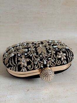 Black Handcrafted Pearl Clutch Bag, 3 of 12