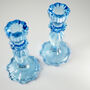 Pair Of Blue Glass, Lace Edge Candlesticks, thumbnail 9 of 9