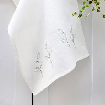Embroidered Linen Leaves Tea Towel, 5 of 5