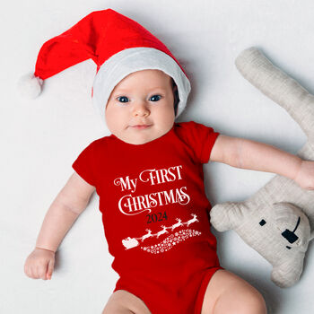 First Christmas As A Family Red T Shirts And Baby Grow, 2 of 5