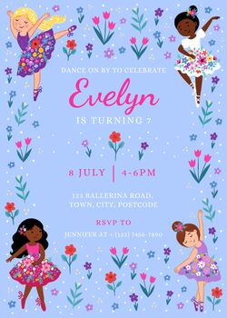 Digital Editable Ballerina Kids Birthday Party Invitation Template, 8 of 10