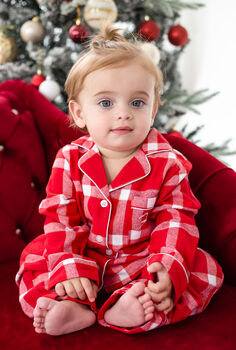 Family Xmas Personalised Embroidered Red Check Pyjamas, 2 of 9