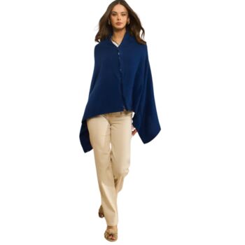 Navy Blue 100% Cashmere Multi Ways Button Poncho Gift Boxed, 2 of 10