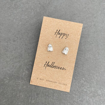 Halloween Silver Ghost Earrings With Choice Of Message Card, 2 of 8