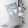 Personalised The Snowman And The Snowdog Luxury Silver Grey Christmas Stocking, thumbnail 3 of 4