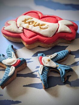Love Heart And Swallows Tatoo Inspired Biscuit Gift, 2 of 9