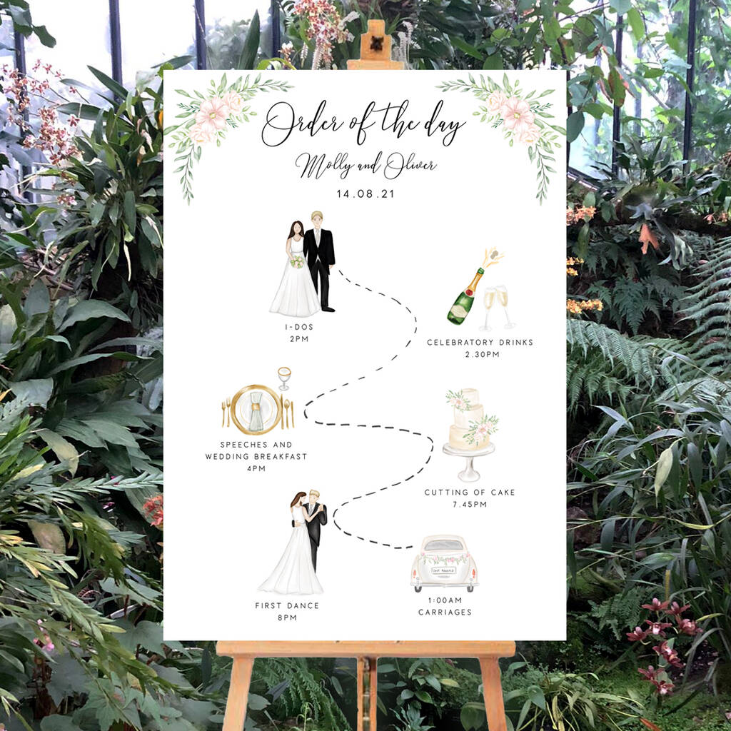 Illustrated Wedding 'Order Of The Day' Sign, 1 of 4