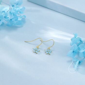 Sterling Silver Turquoise Blue Cz Flower Drop Dangle Earrings, 6 of 11