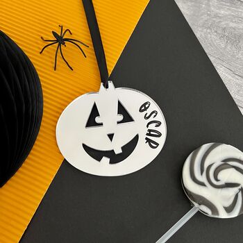 Personalised Halloween Silver Mirror Pumpkin Decoration, 2 of 2