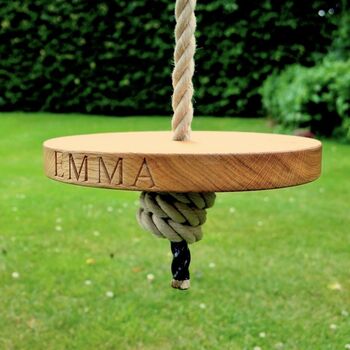 Personalised Round Oak Garden Rope Tree Swing, 3 of 7