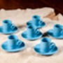 Set Of Six Porcelain Espresso Cup And Saucer Blue, thumbnail 6 of 8