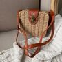 Personalised Harriet Square Straw Rattan Wicker Tan Brown Cross Body Bag, thumbnail 3 of 4