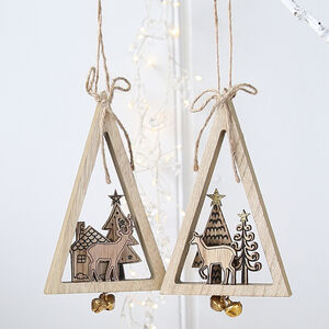 Wooden Reindeer Scenes Triangle Decoration By Clem & Co ...